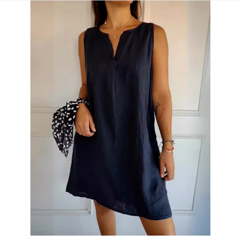 Vestido Feminino Sem Mangas de Algodão e Linho - VEZTIVIA