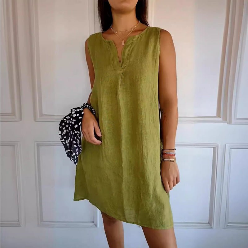 Vestido Feminino Sem Mangas de Algodão e Linho - VEZTIVIA