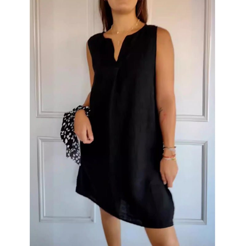 Vestido Feminino Sem Mangas de Algodão e Linho - VEZTIVIA