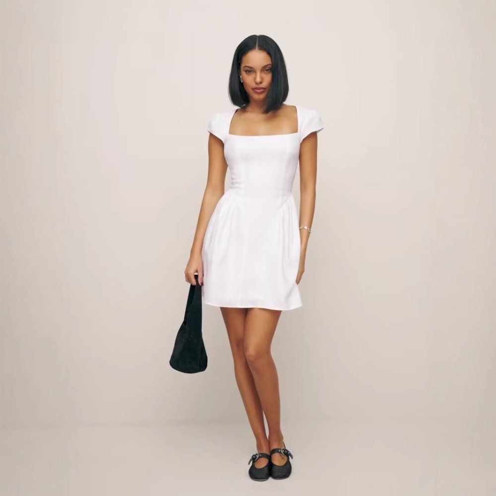 Vestido Linho e Algodão Premium com Decote Quadrado Alfaiataria - VEZTIVIA