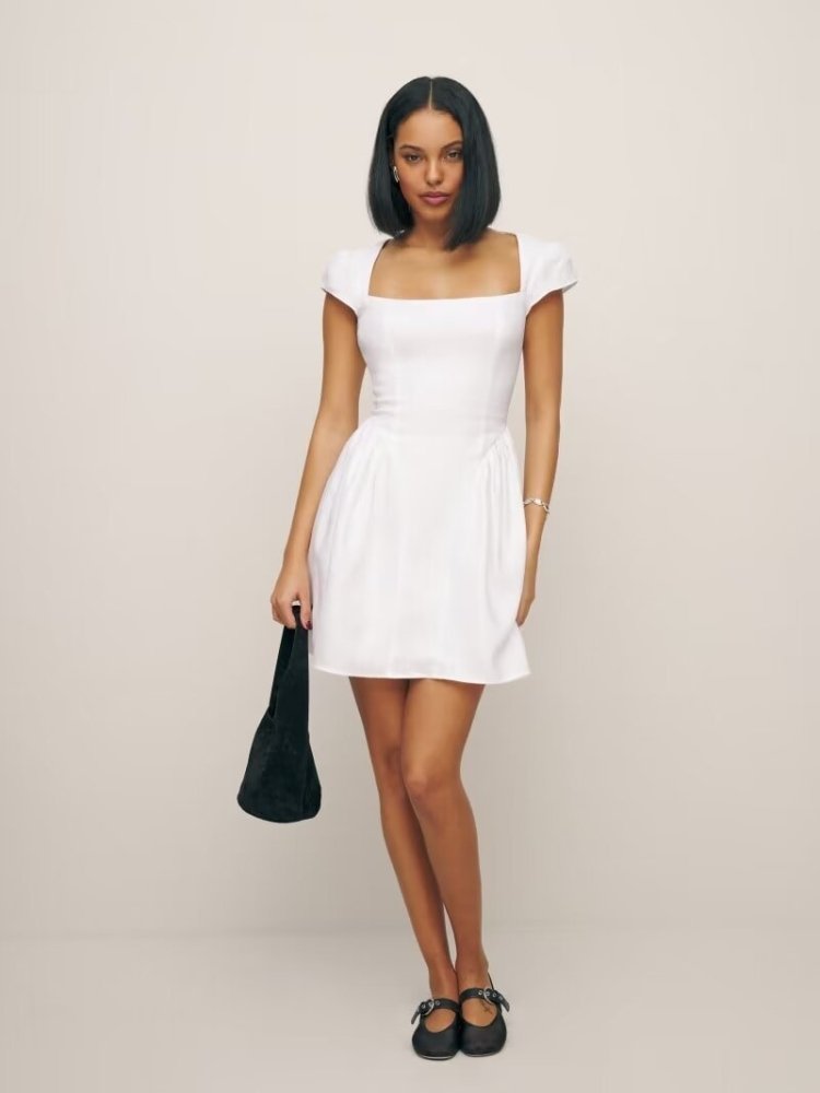 Vestido Linho e Algodão Premium com Decote Quadrado Alfaiataria - VEZTIVIA
