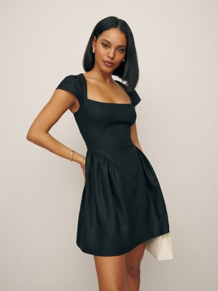 Vestido Linho e Algodão Premium com Decote Quadrado Alfaiataria - VEZTIVIA