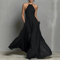 Vestido Longo em Algodão e Linho com Decote Halter - VEZTIVIA