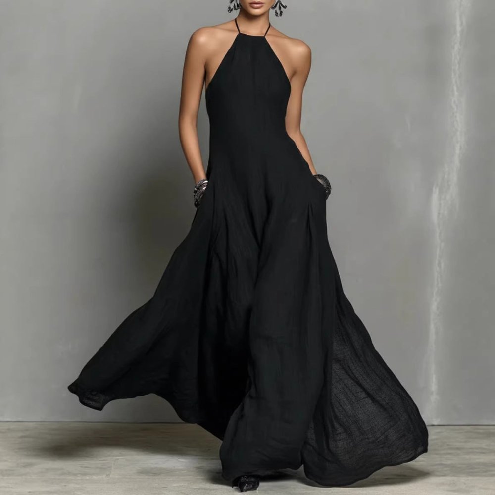 Vestido Longo em Algodão e Linho com Decote Halter - VEZTIVIA