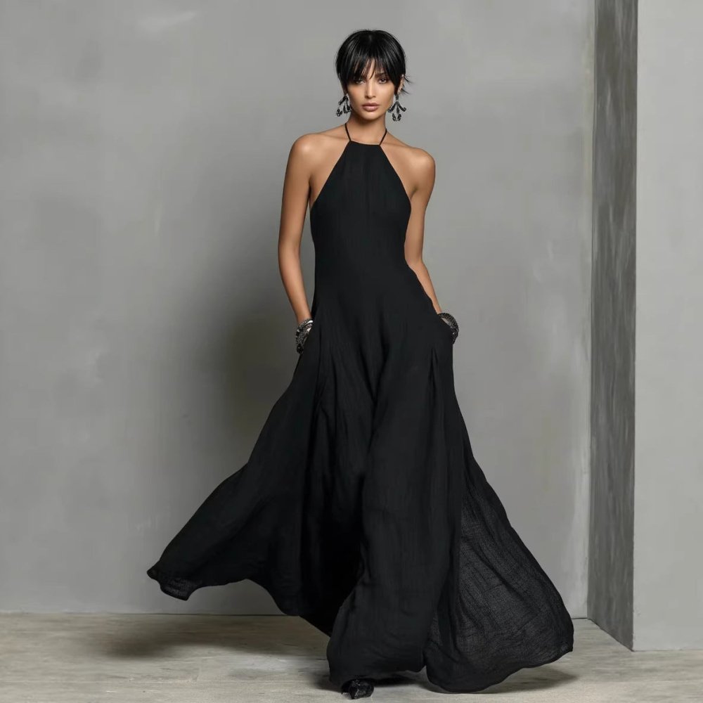 Vestido Longo em Algodão e Linho com Decote Halter - VEZTIVIA