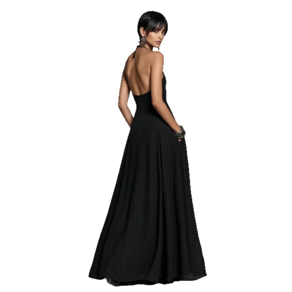 Vestido Longo em Algodão e Linho com Decote Halter - VEZTIVIA