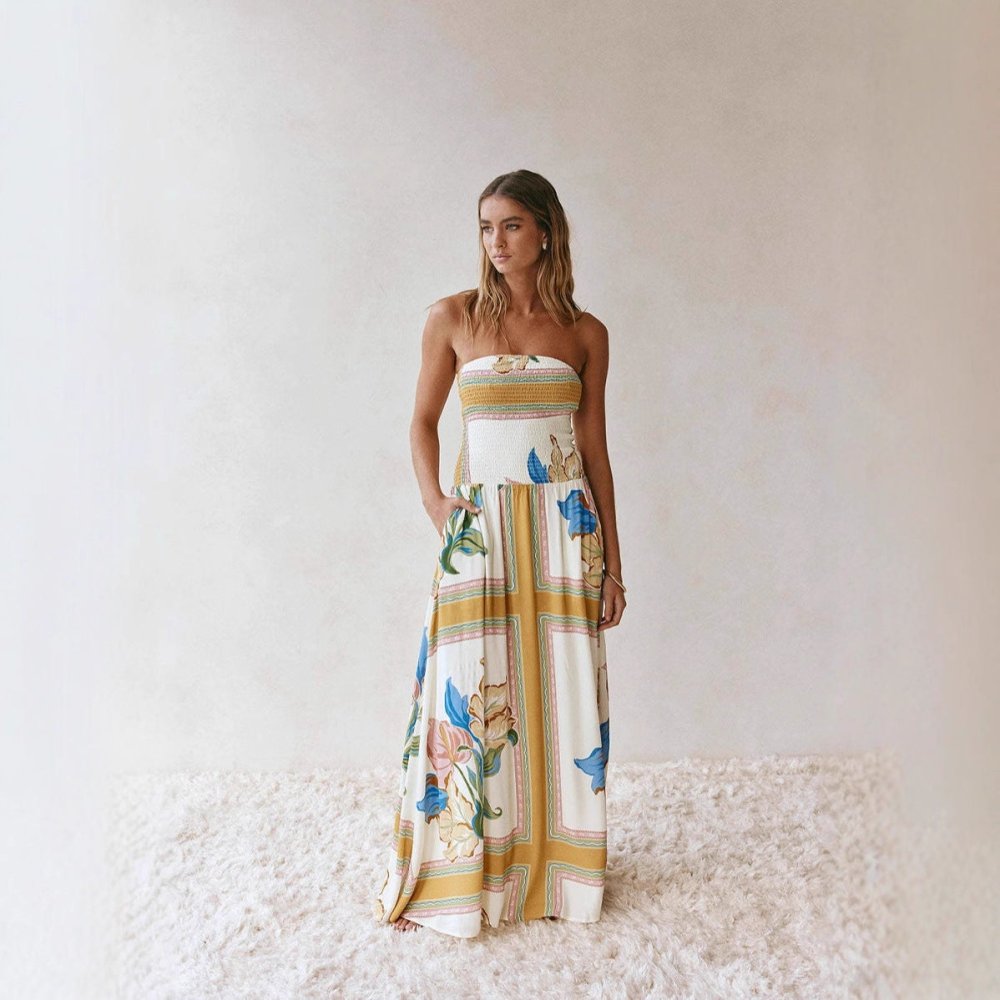 Vestido longo em Linho Solto Tomara que Caia - VEZTIVIA