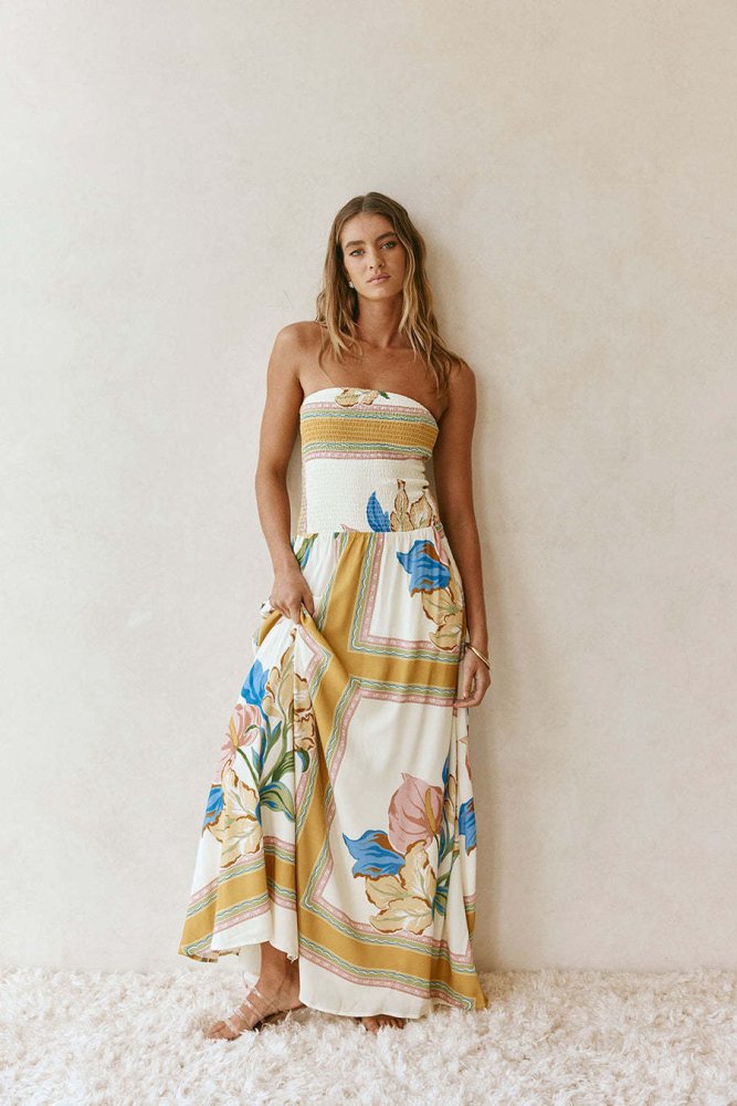 Vestido longo em Linho Solto Tomara que Caia - VEZTIVIA