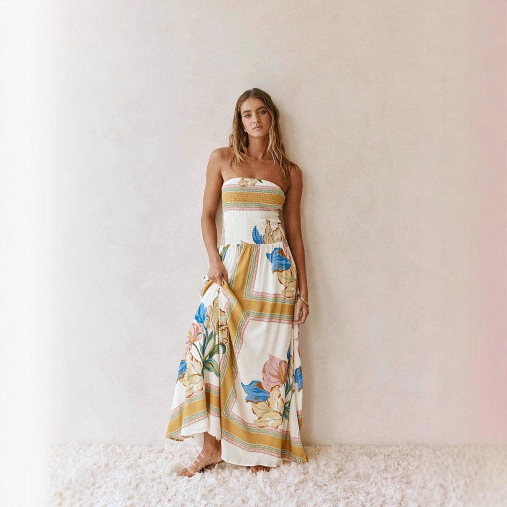 Vestido longo em Linho Solto Tomara que Caia - VEZTIVIA