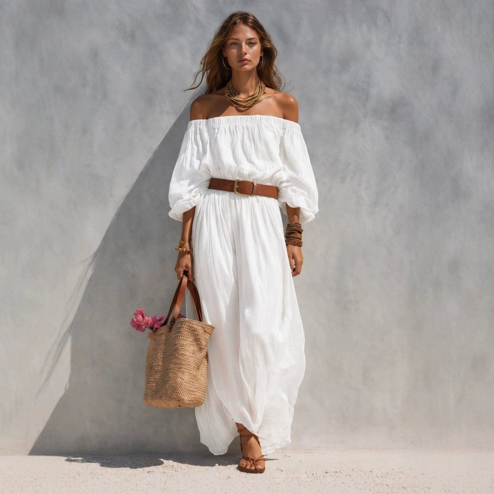 Vestido Maxi Casual em Linho Misto – Decote Canoa - VEZTIVIA