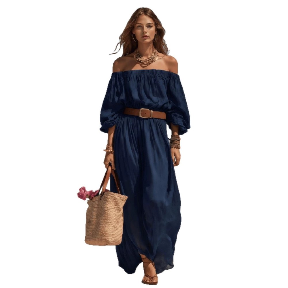 Vestido Maxi Casual em Linho Misto – Decote Canoa - VEZTIVIA