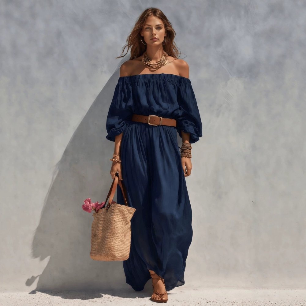 Vestido Maxi Casual em Linho Misto – Decote Canoa - VEZTIVIA