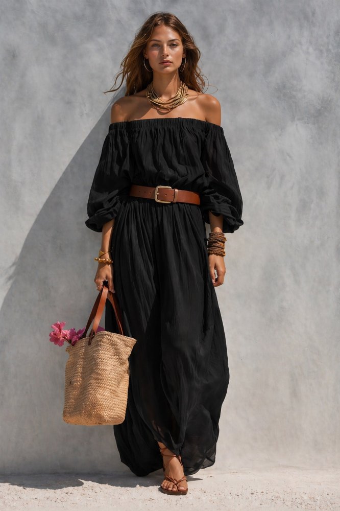 Vestido Maxi Casual em Linho Misto – Decote Canoa - VEZTIVIA