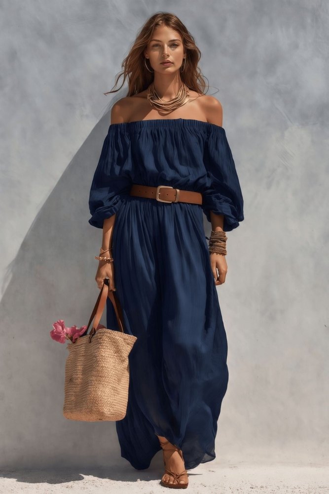 Vestido Maxi Casual em Linho Misto – Decote Canoa - VEZTIVIA