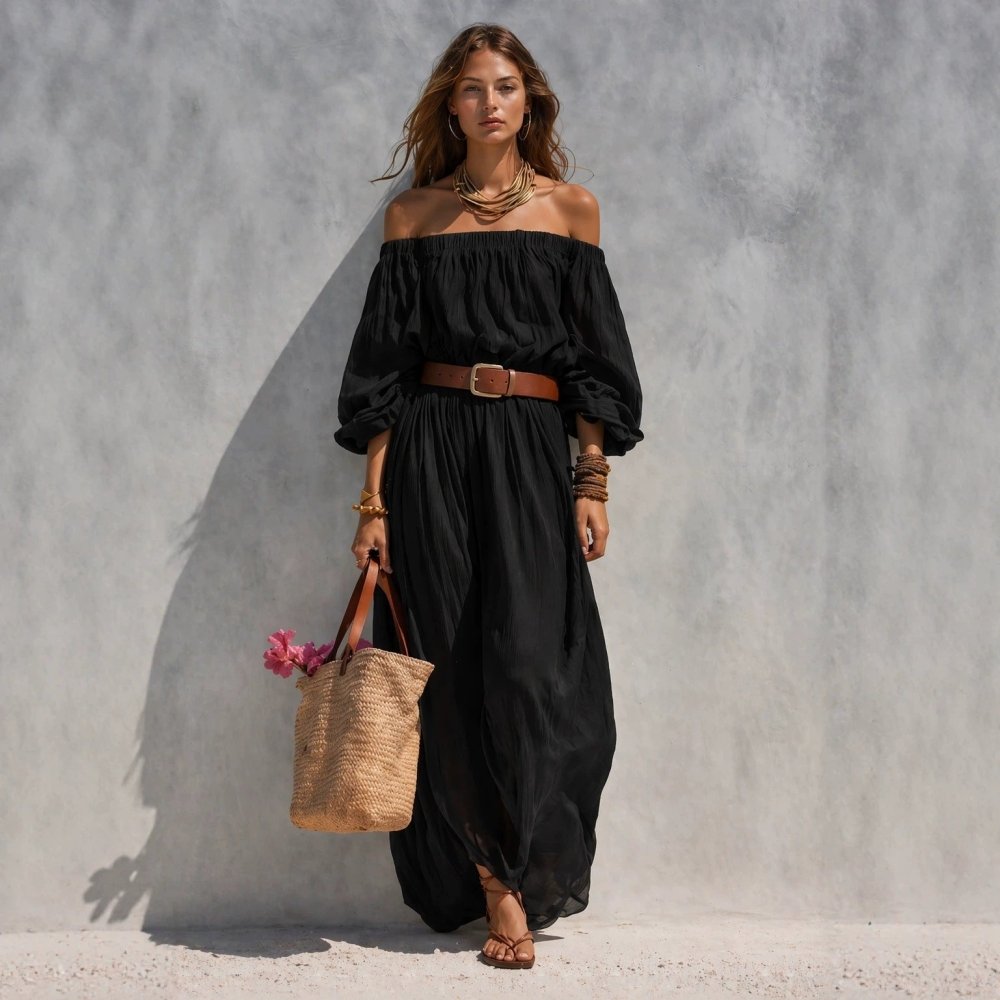 Vestido Maxi Casual em Linho Misto – Decote Canoa - VEZTIVIA