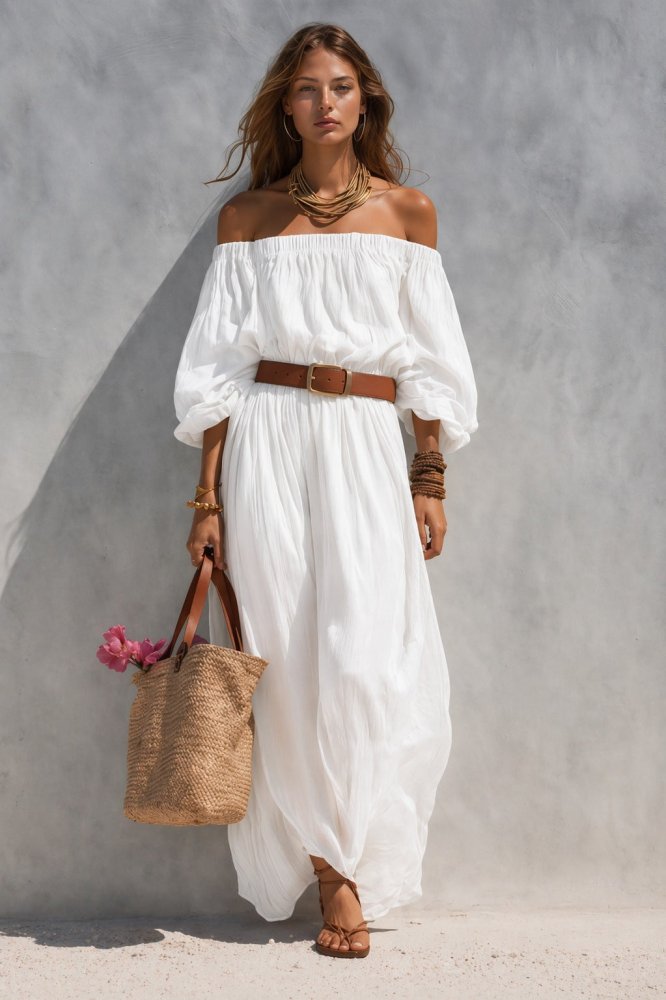 Vestido Maxi Casual em Linho Misto – Decote Canoa - VEZTIVIA