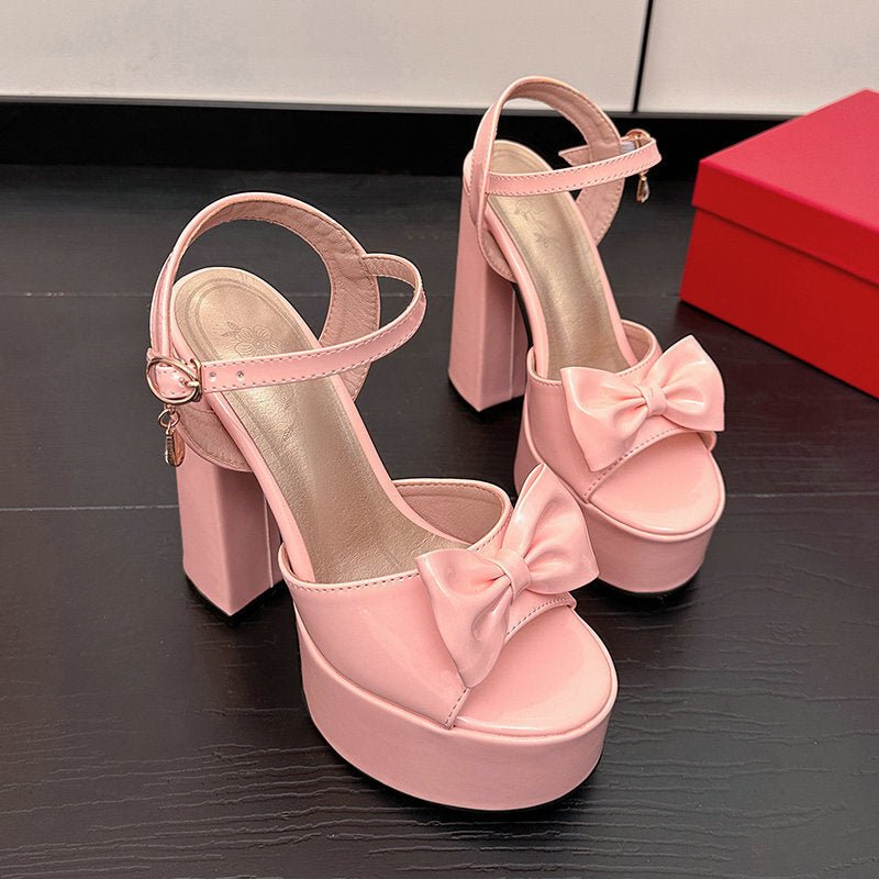 Womens Chunky - heel Ultra - high - heeled Peep - toe Sandals - VEZTIVIA