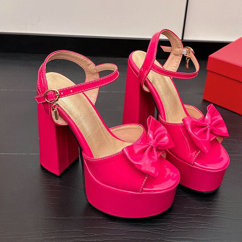 Womens Chunky - heel Ultra - high - heeled Peep - toe Sandals - VEZTIVIA