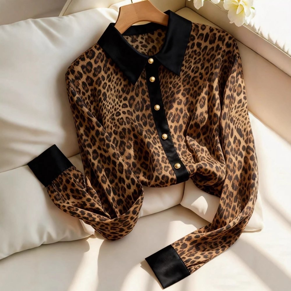 Women's Color - Block Leopard - Print Loose Shirt - VEZTIVIA