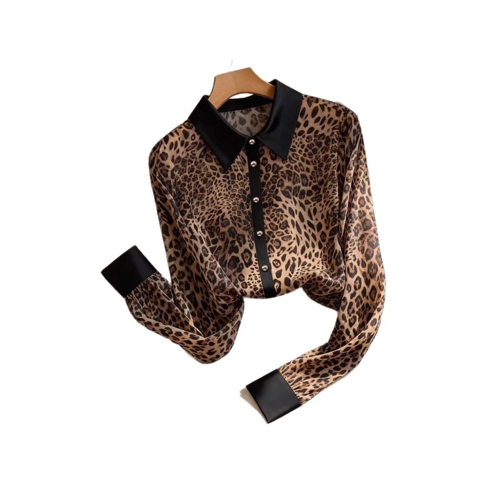 Women's Color - Block Leopard - Print Loose Shirt - VEZTIVIA