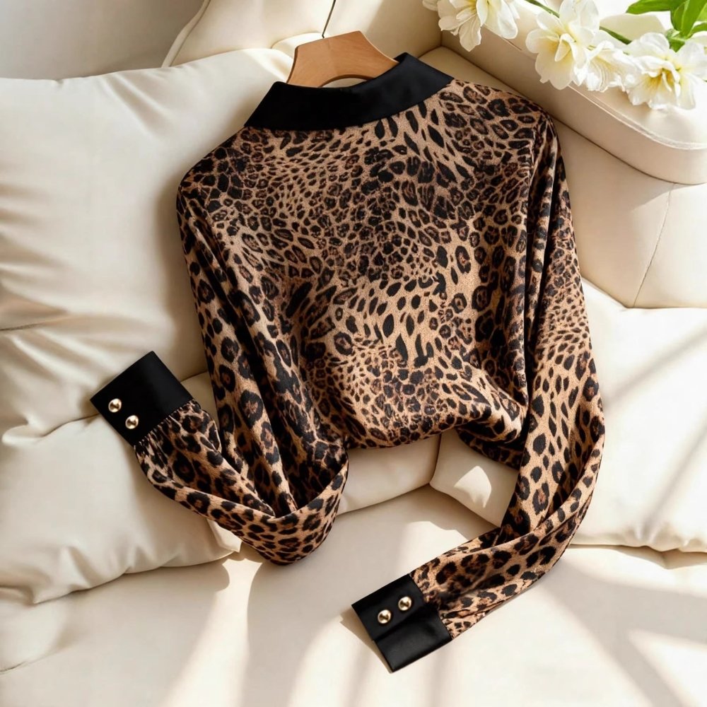Women's Color - Block Leopard - Print Loose Shirt - VEZTIVIA