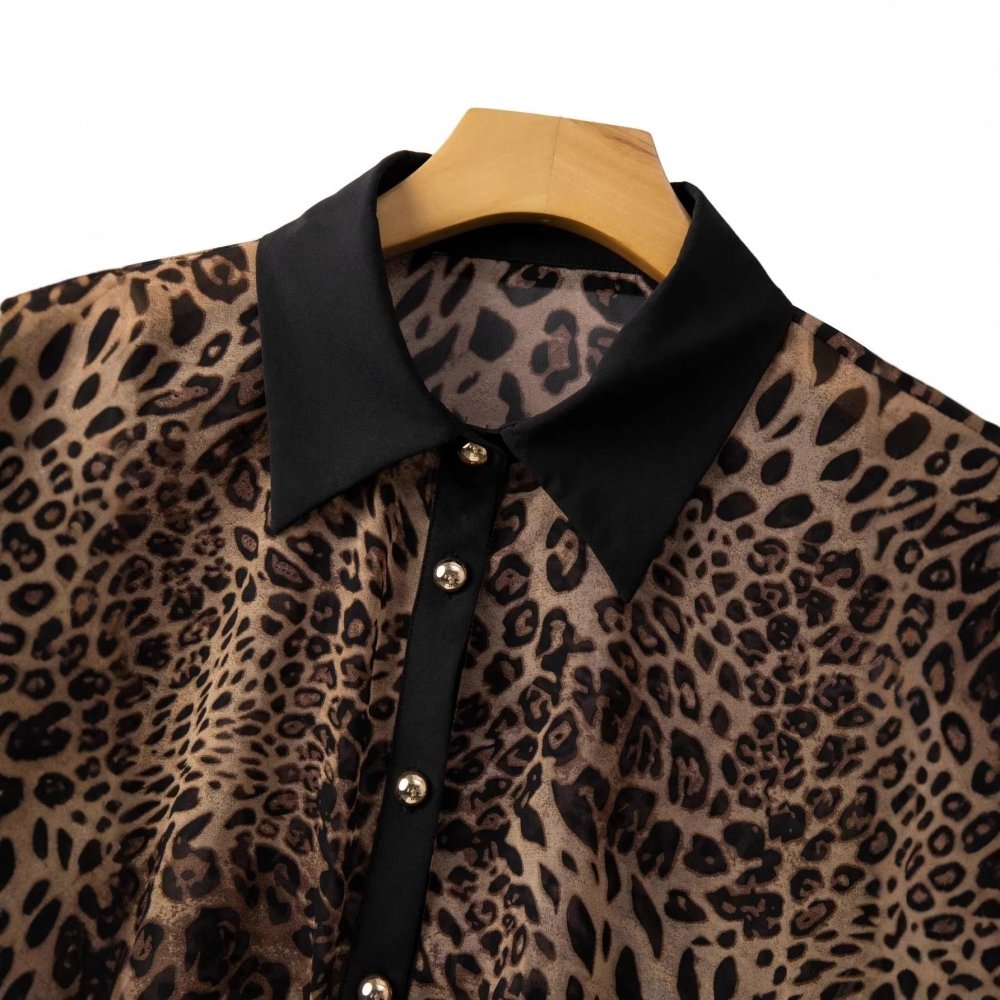 Women's Color - Block Leopard - Print Loose Shirt - VEZTIVIA