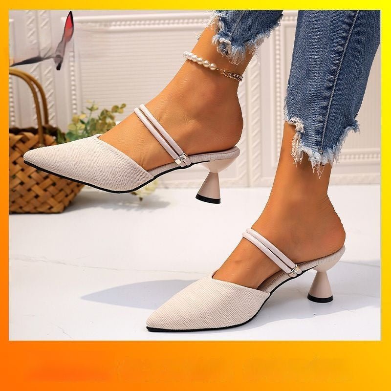 Women's Fashion Pointed - Toe High - Heel Half Sandals - VEZTIVIA