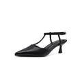 Women's Handmade Washed Full - Grain Lambskin T - Strap Slingback Heels, Vintage Pointed Toe Kitten Heel Sandals - VEZTIVIA