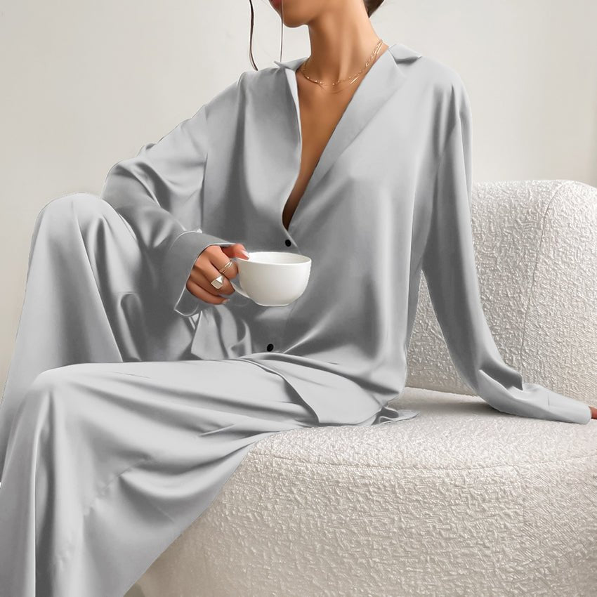 Women's Home Silk Pure Color Pajamas - VEZTIVIA