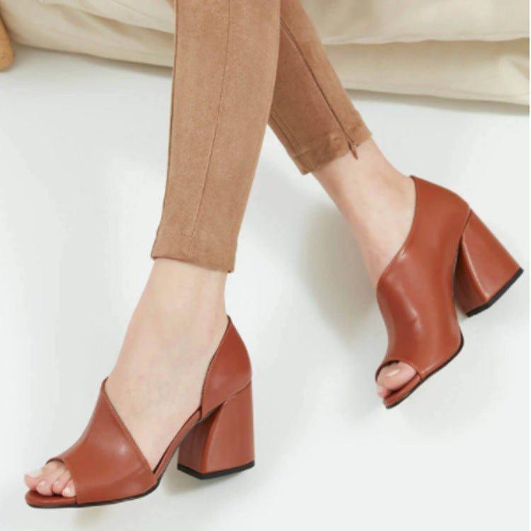Womens Plus - Size Chunky - Heel Casual Peep - Toe Sandals - VEZTIVIA