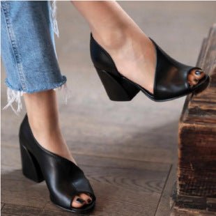 Womens Plus - Size Chunky - Heel Casual Peep - Toe Sandals - VEZTIVIA