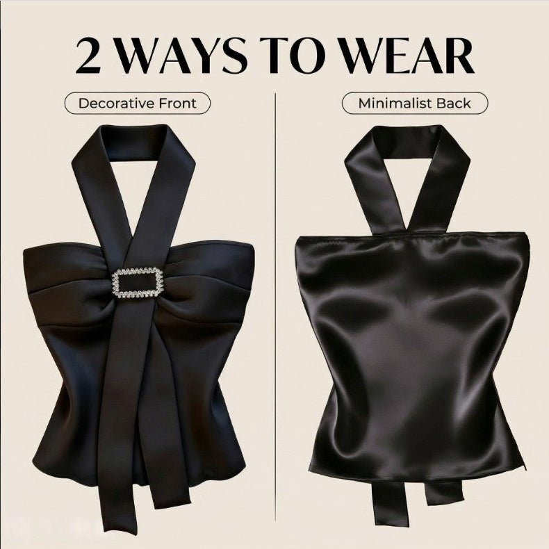 Women's Summer New Fashion Elegant Solid Color Metal Buckle Decorated Halter Neck Camisole Suitable For Going Out And Dating - VEZTIVIA
