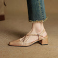Women's Tendon Soft Bottom Mid Heel Sandals Closed Toe Casual - VEZTIVIA