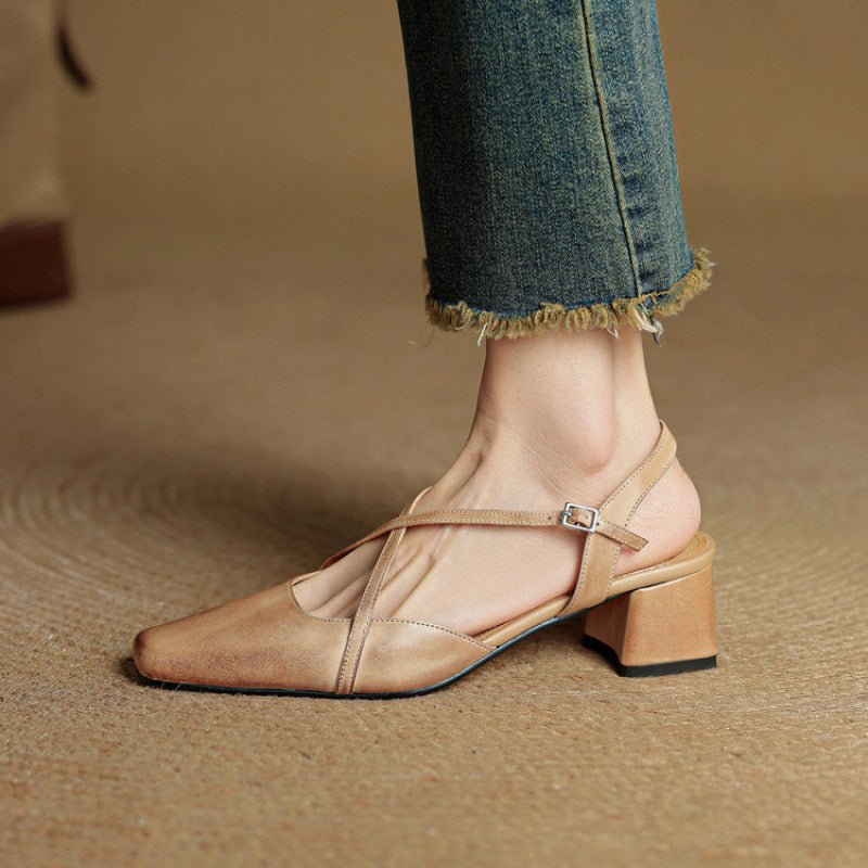 Women's Tendon Soft Bottom Mid Heel Sandals Closed Toe Casual - VEZTIVIA