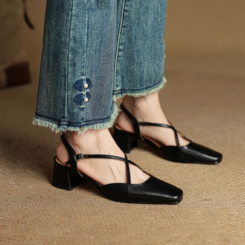 Women's Tendon Soft Bottom Mid Heel Sandals Closed Toe Casual - VEZTIVIA