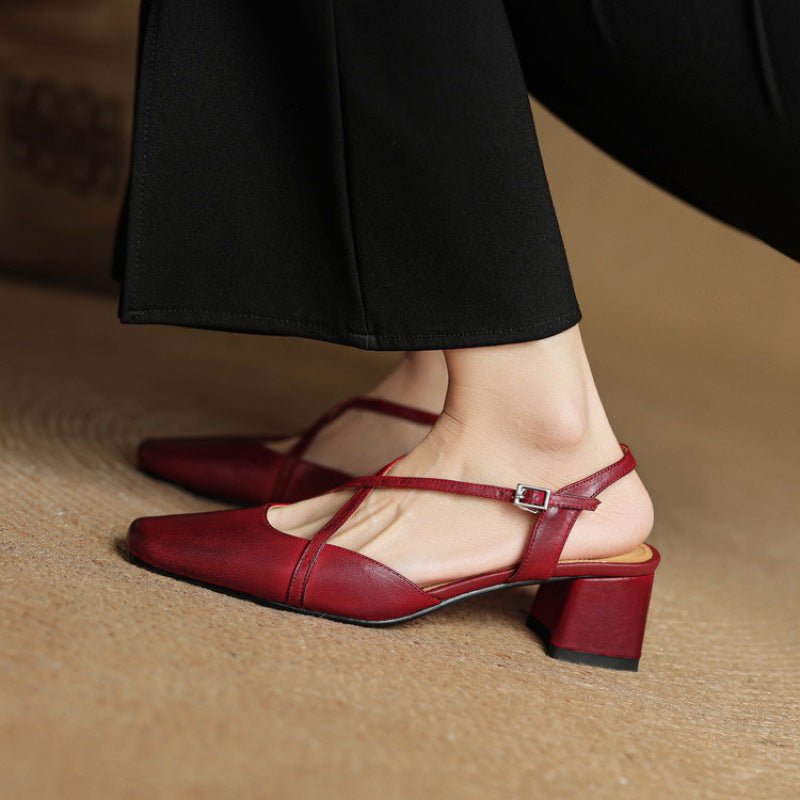 Women's Tendon Soft Bottom Mid Heel Sandals Closed Toe Casual - VEZTIVIA