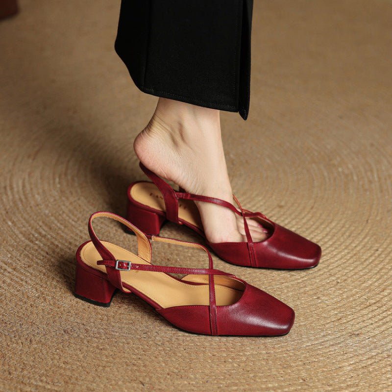 Women's Tendon Soft Bottom Mid Heel Sandals Closed Toe Casual - VEZTIVIA